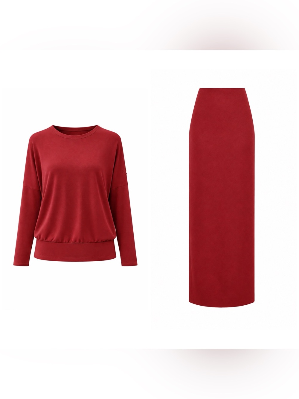 [NWT] ALEEZA PARIS set of longleeve top and maxi pencil skirt. Deep red. Small